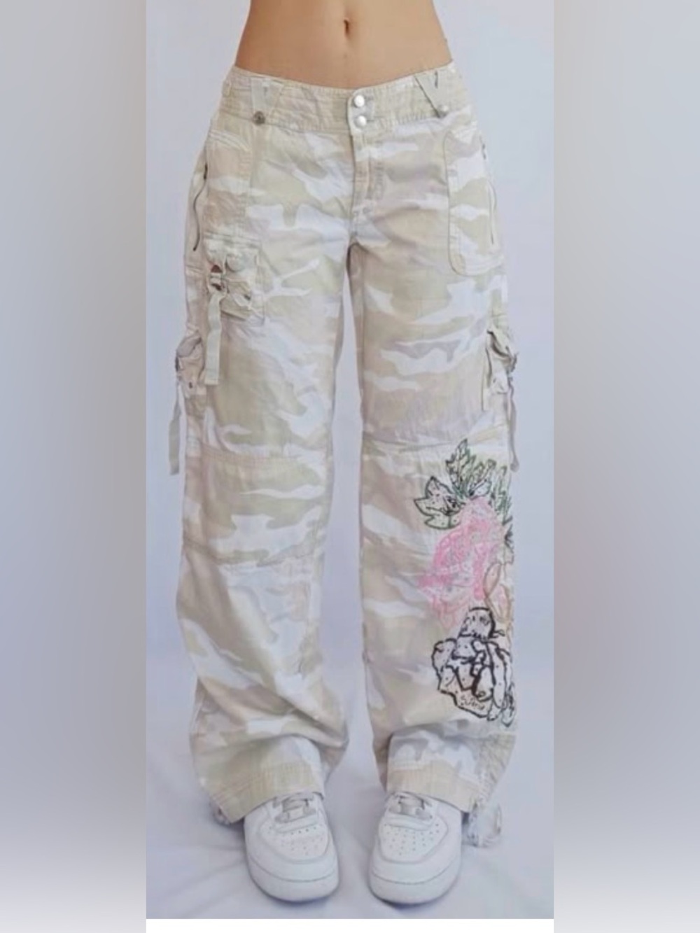 SALE!!  Venus Bohemian Camouflage Cargo pants featuring Beaded Floral design